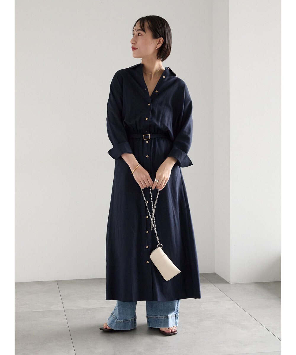 Te chichi レーヨンリネン共ベルトシャツワンピース 