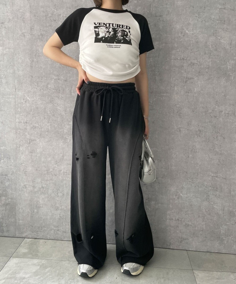 WEGO 【ウエストゴム】ヴィンテージウォッシュスウェットワイドパンツ 