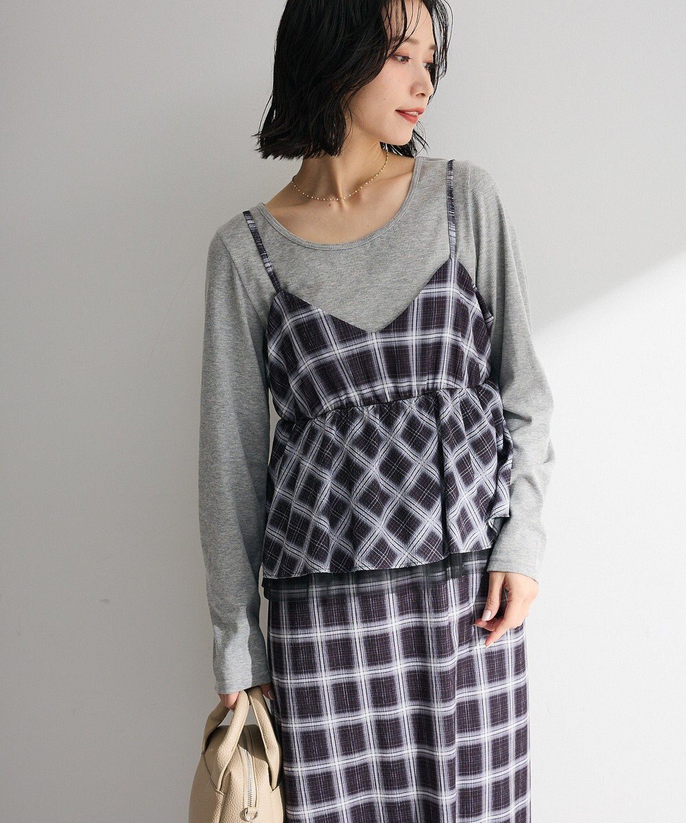 Green Parks ペプラムチェックキャミワンピース 