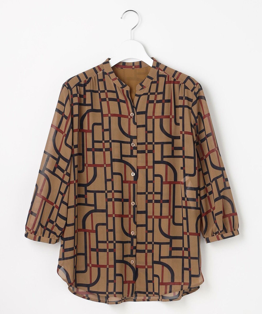 自由区 L 【17号サイズまで展開】ジオメトリックレトロプリント ブラウス 