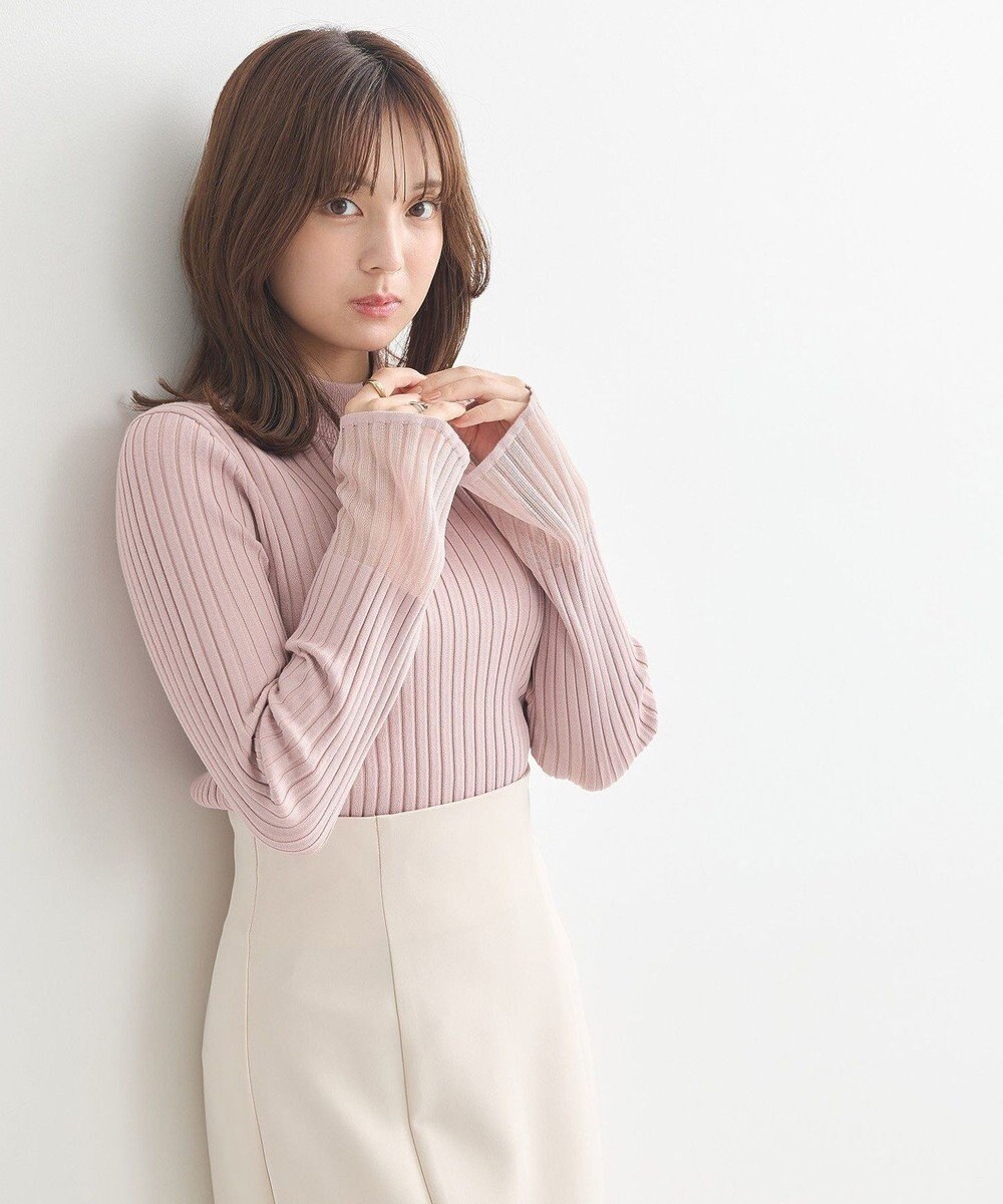 earth music&ecology シアースリーブリブハイネックプルオーバー 