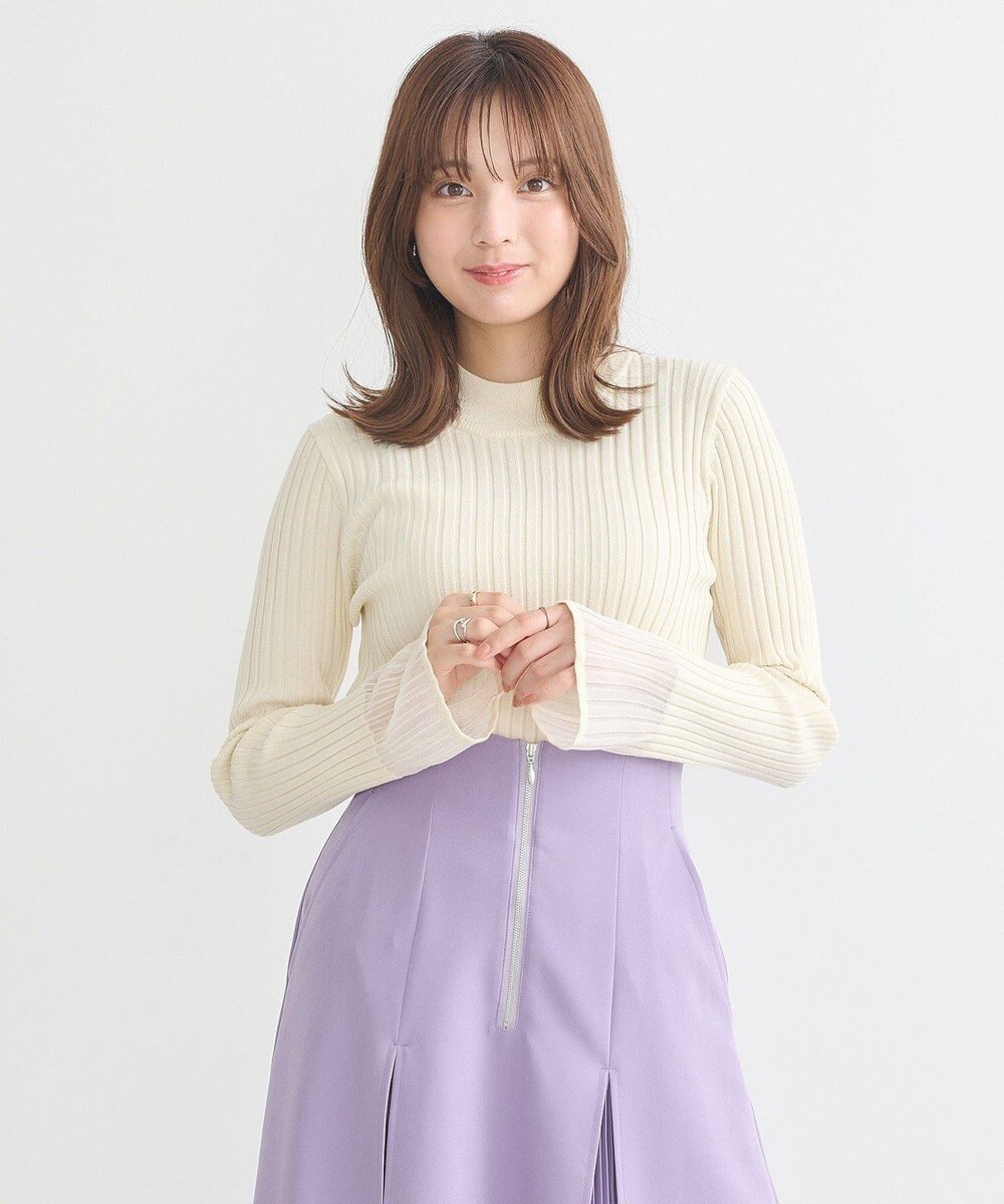 earth music&ecology シアースリーブリブハイネックプルオーバー 