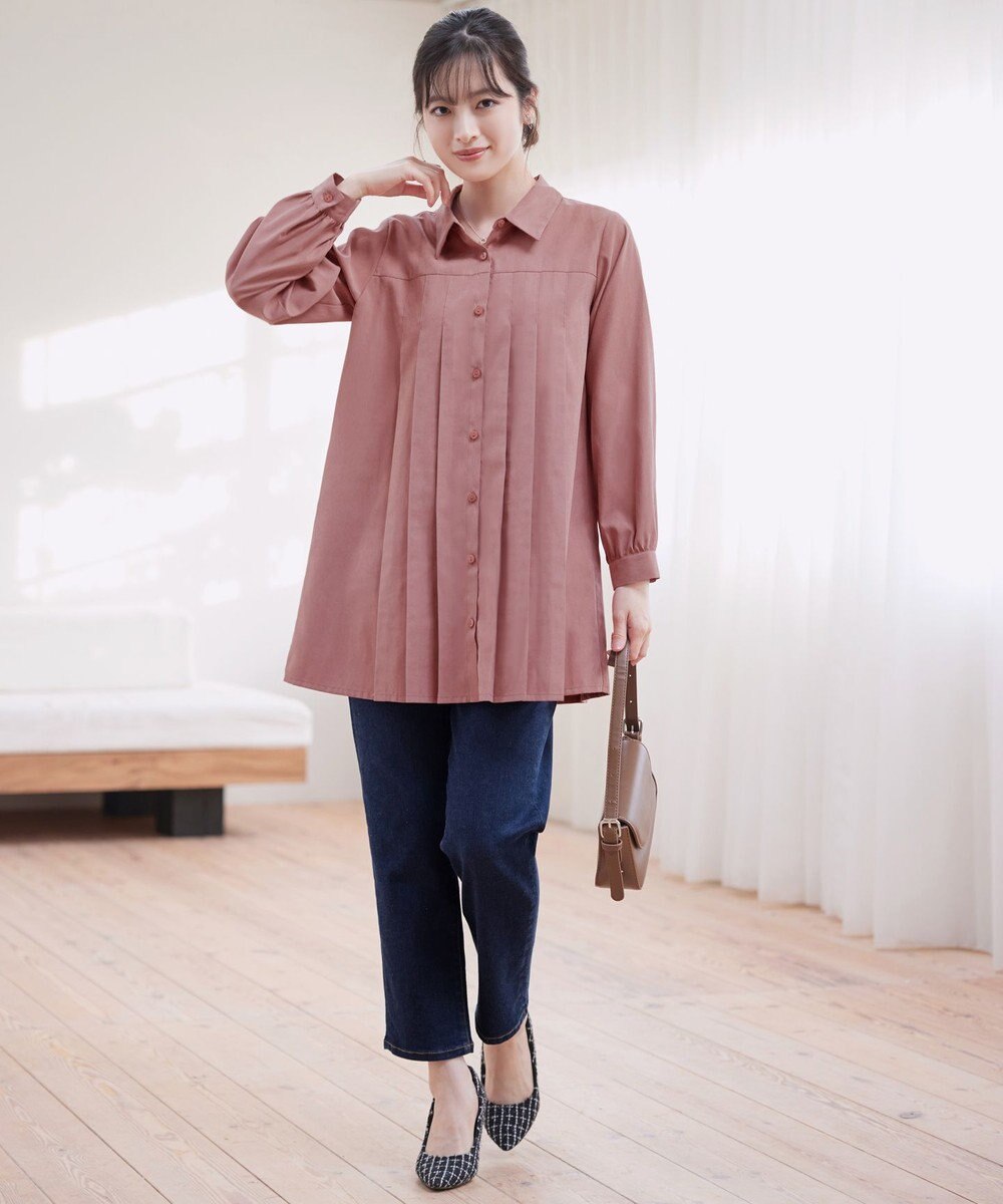 Tiaclasse L ピーチスキンプリーツシャツチュニック 