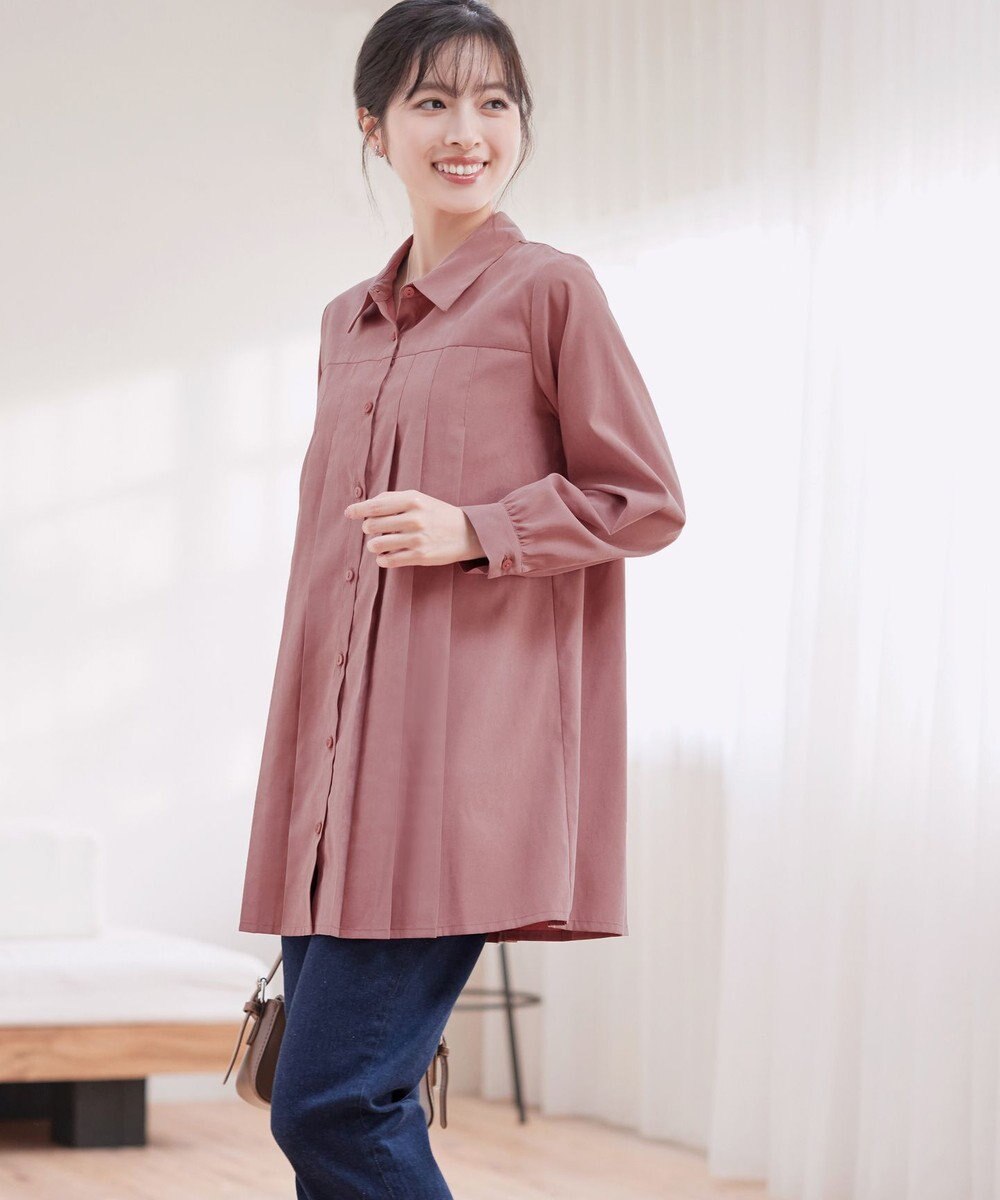 Tiaclasse L ピーチスキンプリーツシャツチュニック 