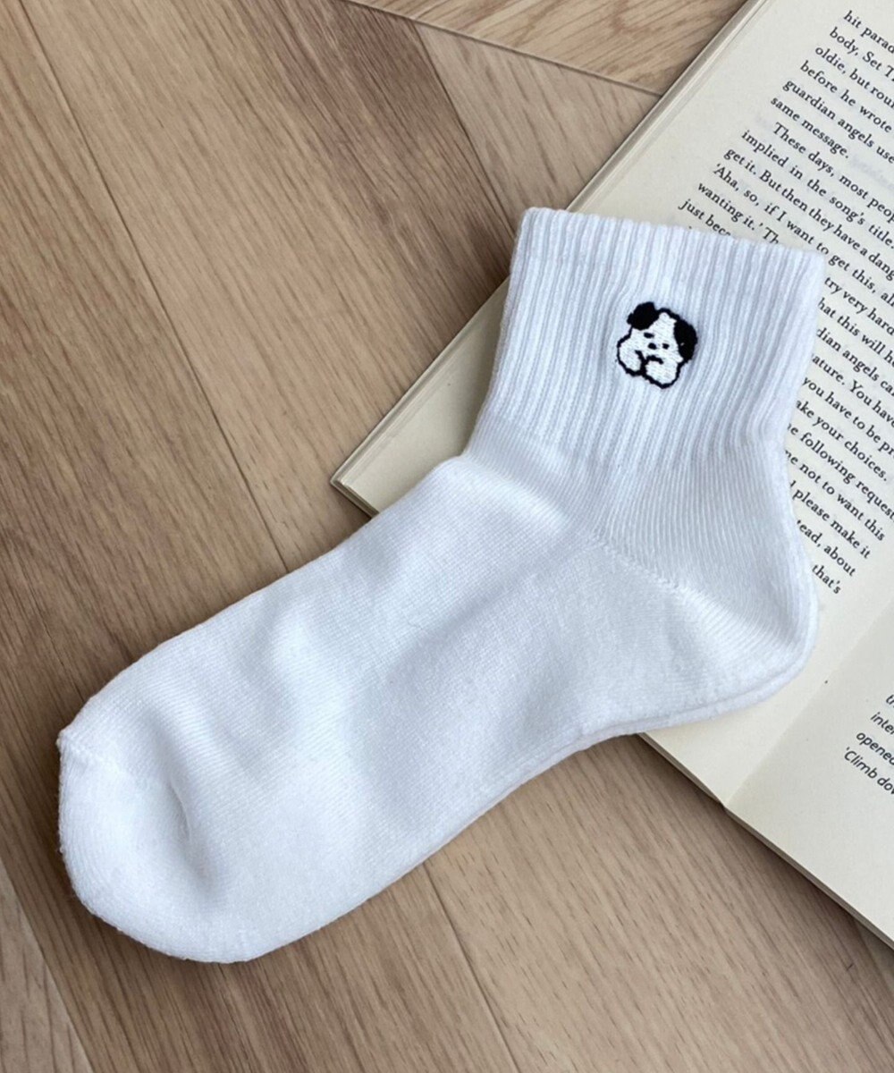 WEGO アンクルパイルゆる刺繍ソックス 