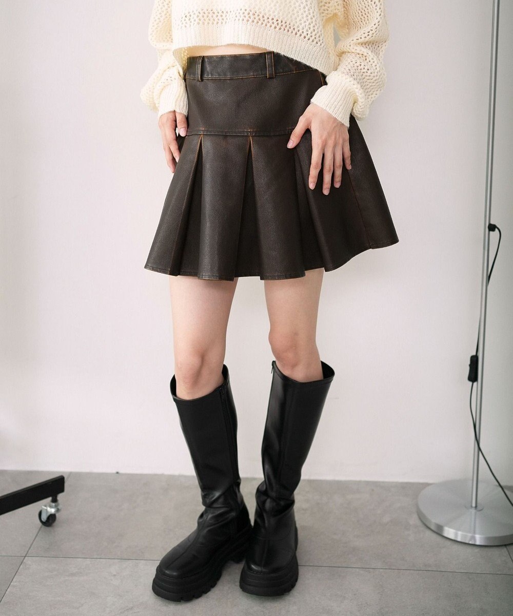 WEGO 【XS～Mサイズ】ヴィンテージライクPUプリーツスカパン 