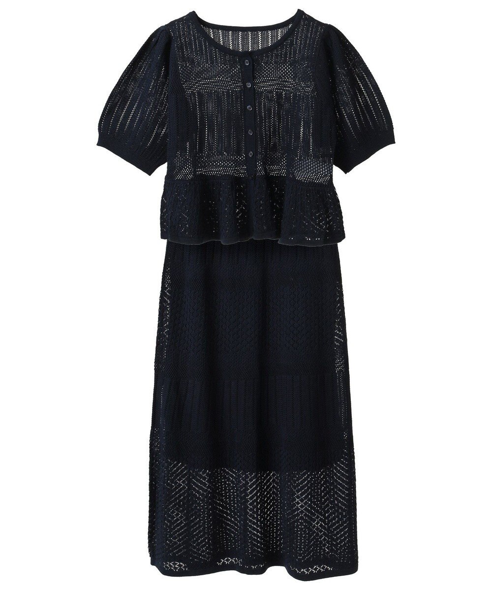 earth music&ecology ＳＥＴ２点レース編みペプラムカーデ＋スカート 