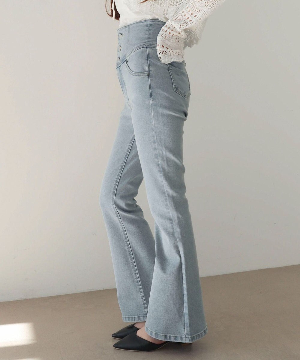 WEGO 【ストレッチ/美脚/脚長シルエット/XSSMサイズ展開】ハイウエストストレッチフレアデニムパンツ 