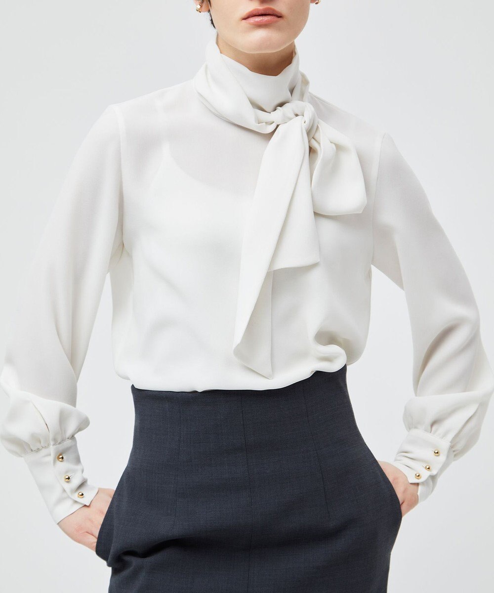 BEIGE， 【WEB限定・洗える】STOW / ボウタイブラウス 