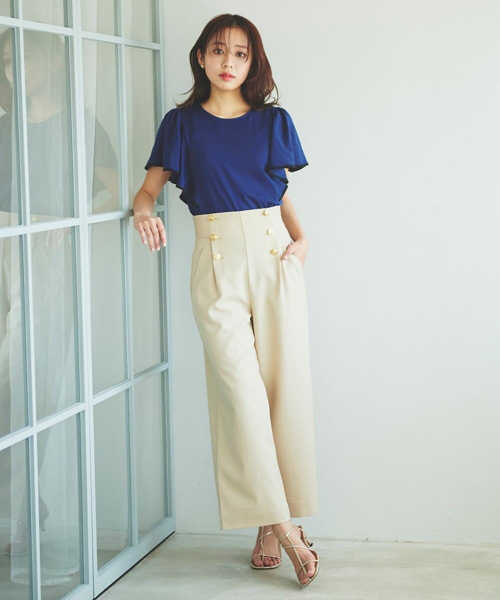 Feroux 【UVケア】バイカラーラッフルスリーブ Ｔシャツ 