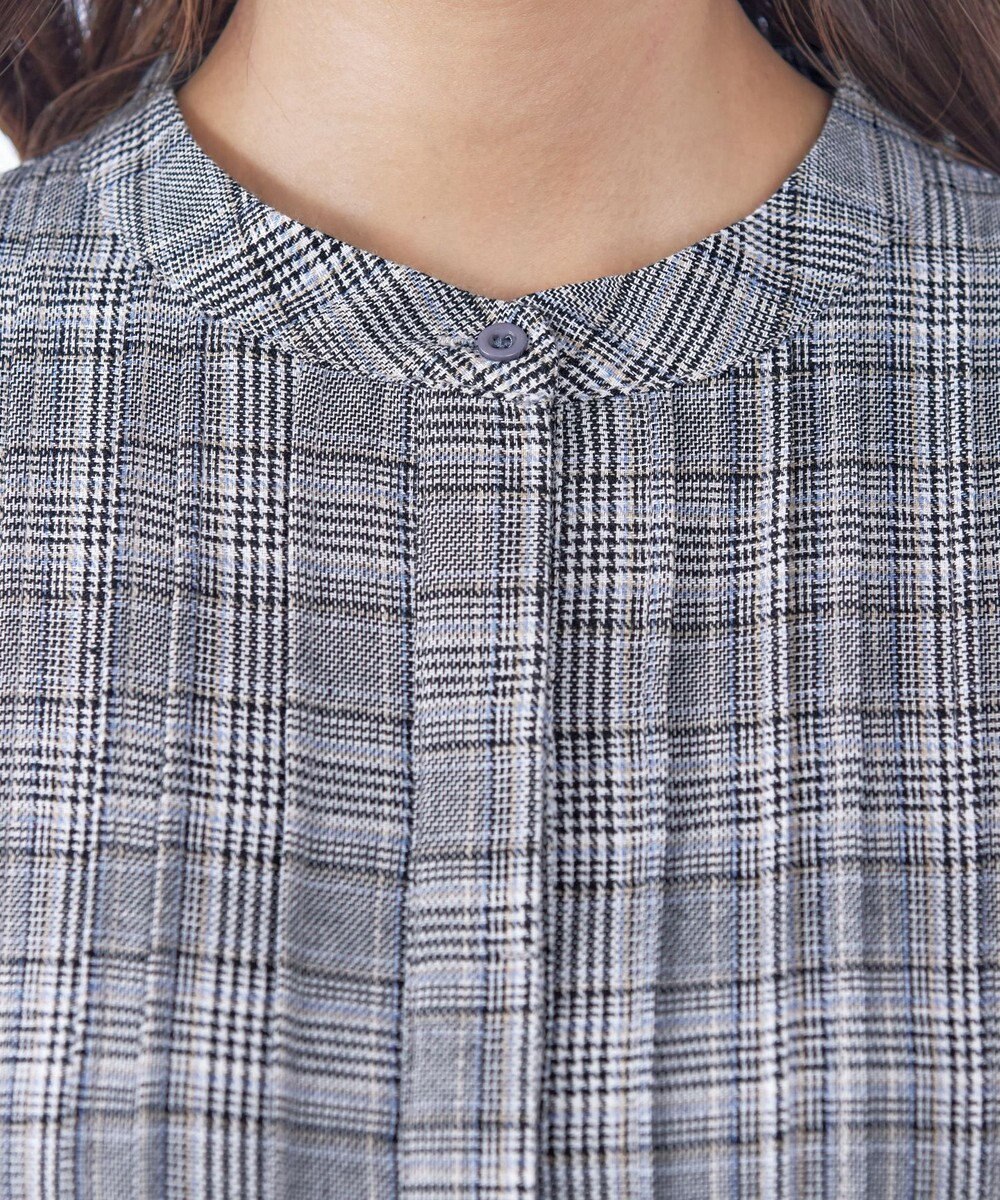 Tiaclasse 【洗える】バンドカラーチェック柄シャツワンピース 