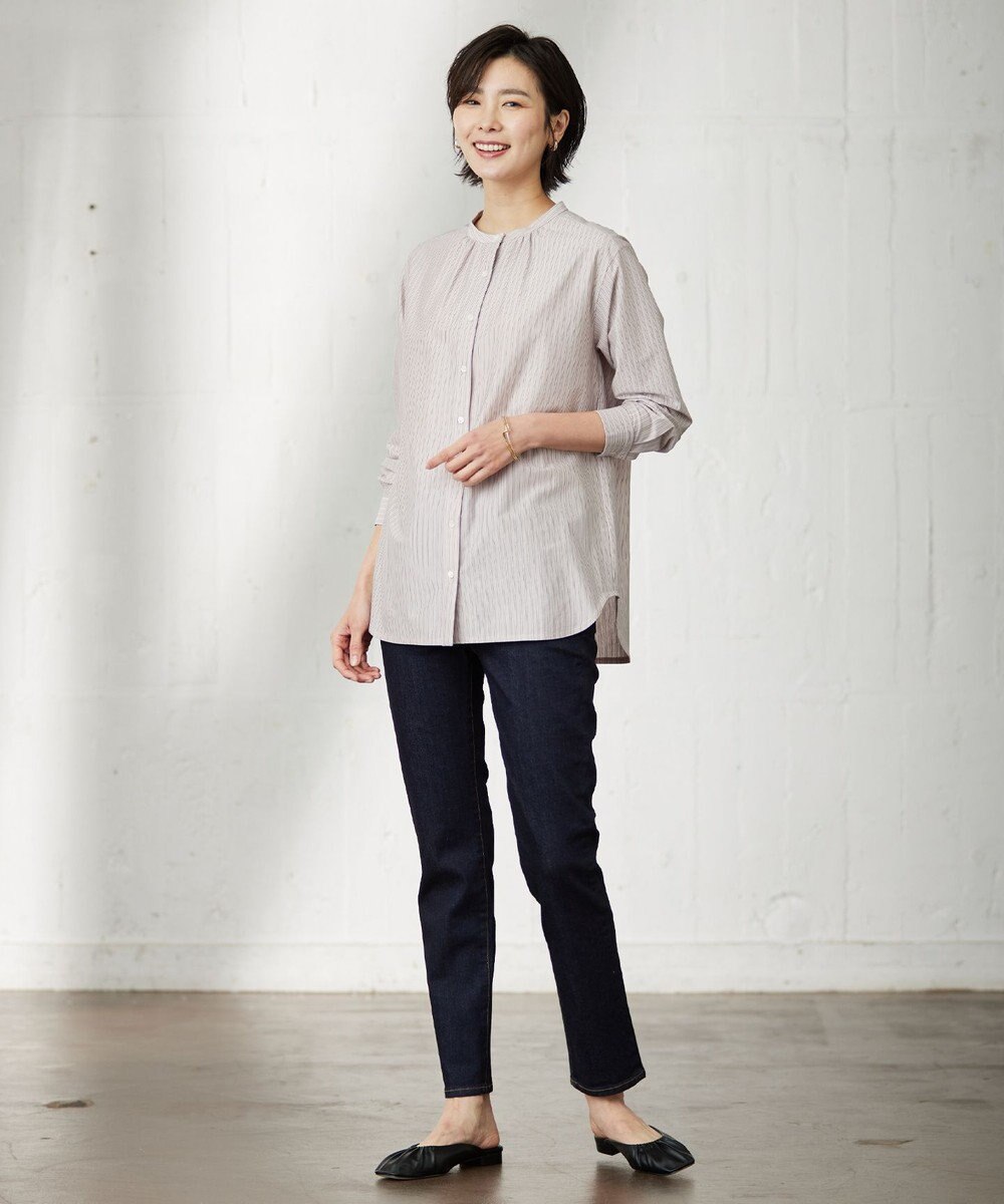 J.PRESS LADIES ストライプジャージー バンドカラー カットソー 