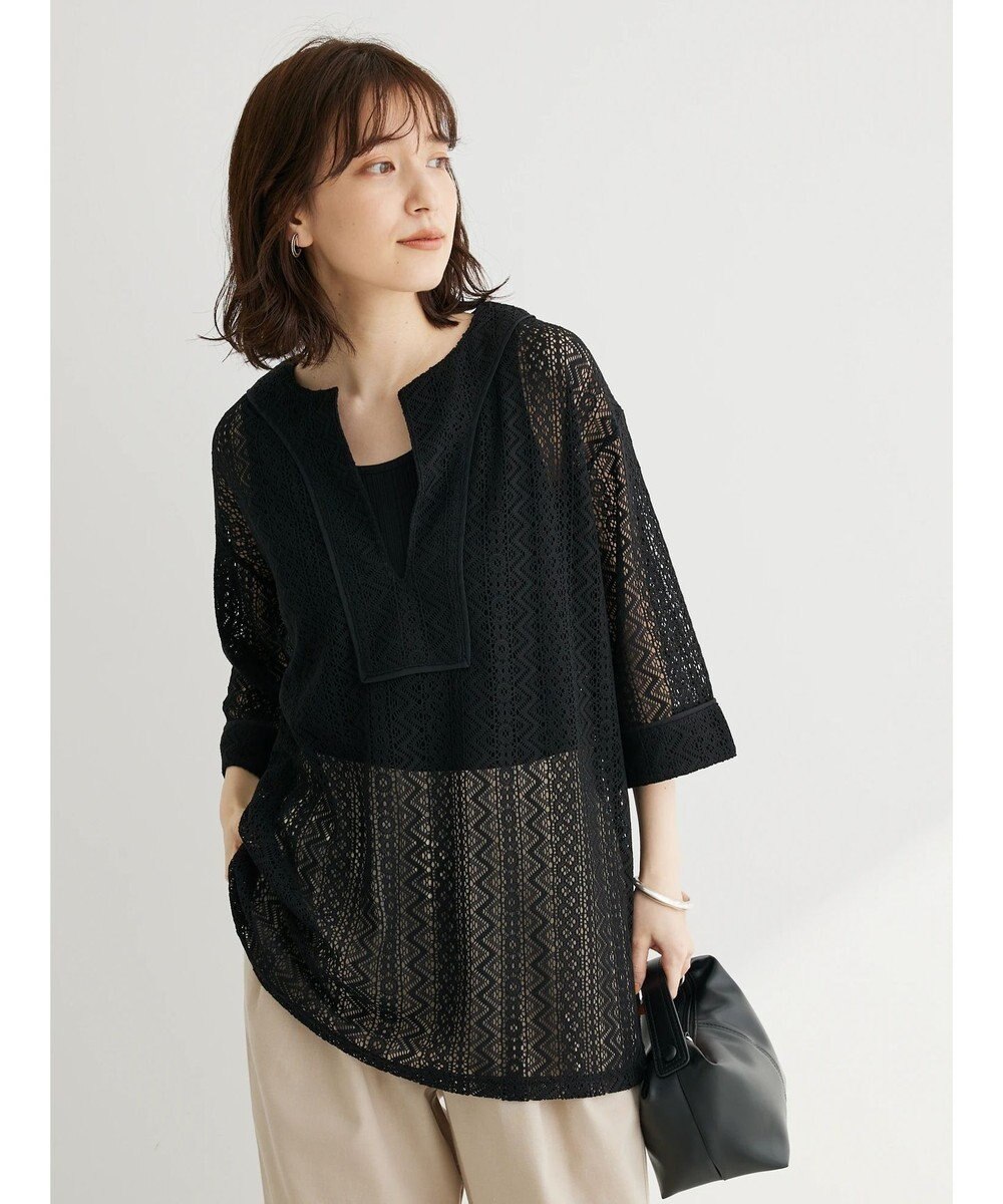 Green Parks カフタンレース７分袖ブラウス 