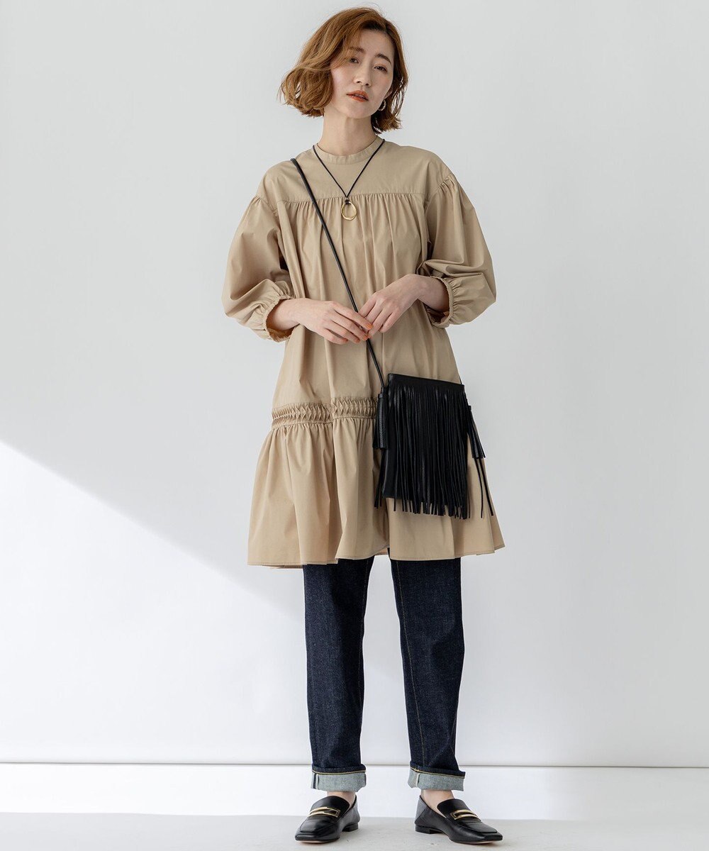 23区 L 【洗える】コンパクトライトクロス ピンタック チュニックワンピース 