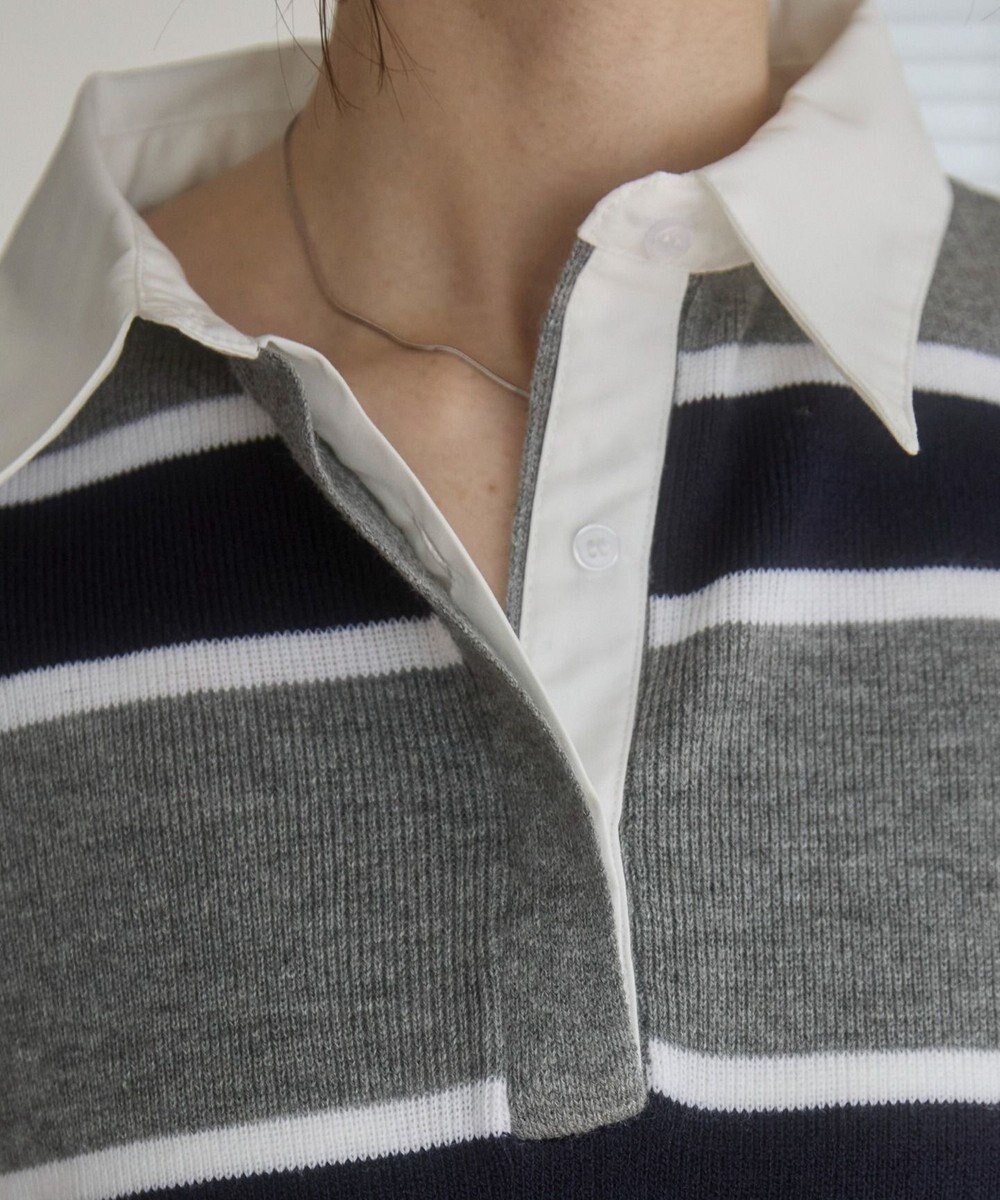 WEGO 【ANGIE VINTAGE】シャツ襟 ドッキング　フェイクレイヤード ニット トップス 