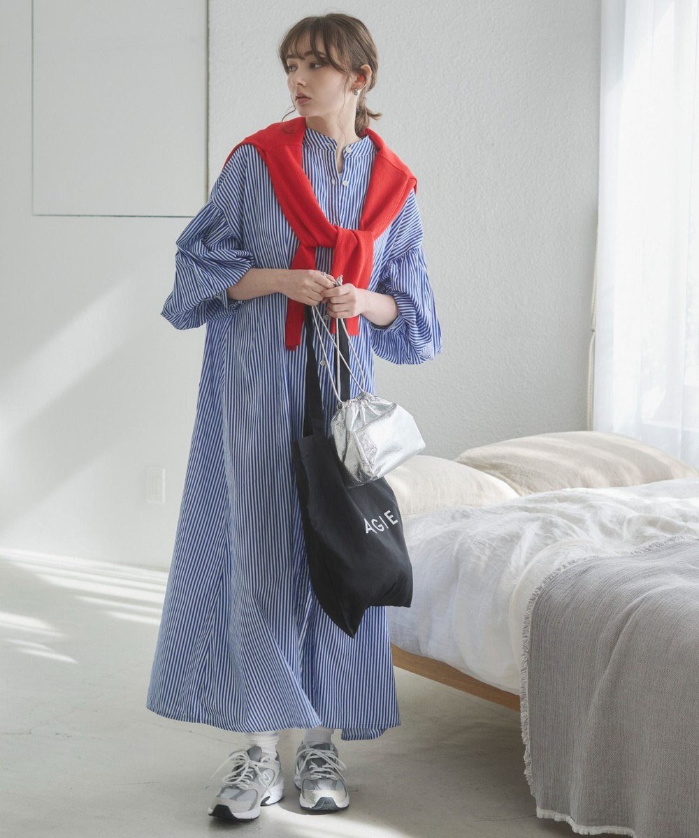 WEGO 【ANGIE VINTAGE】ボリュームスリーブ バンドカラー シャツワンピース 