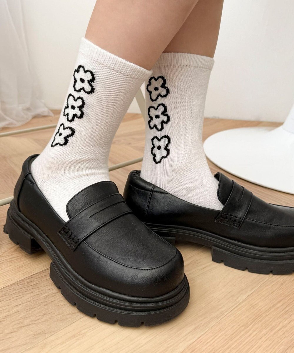 WEGO 手書き風3連フラワーソックス 