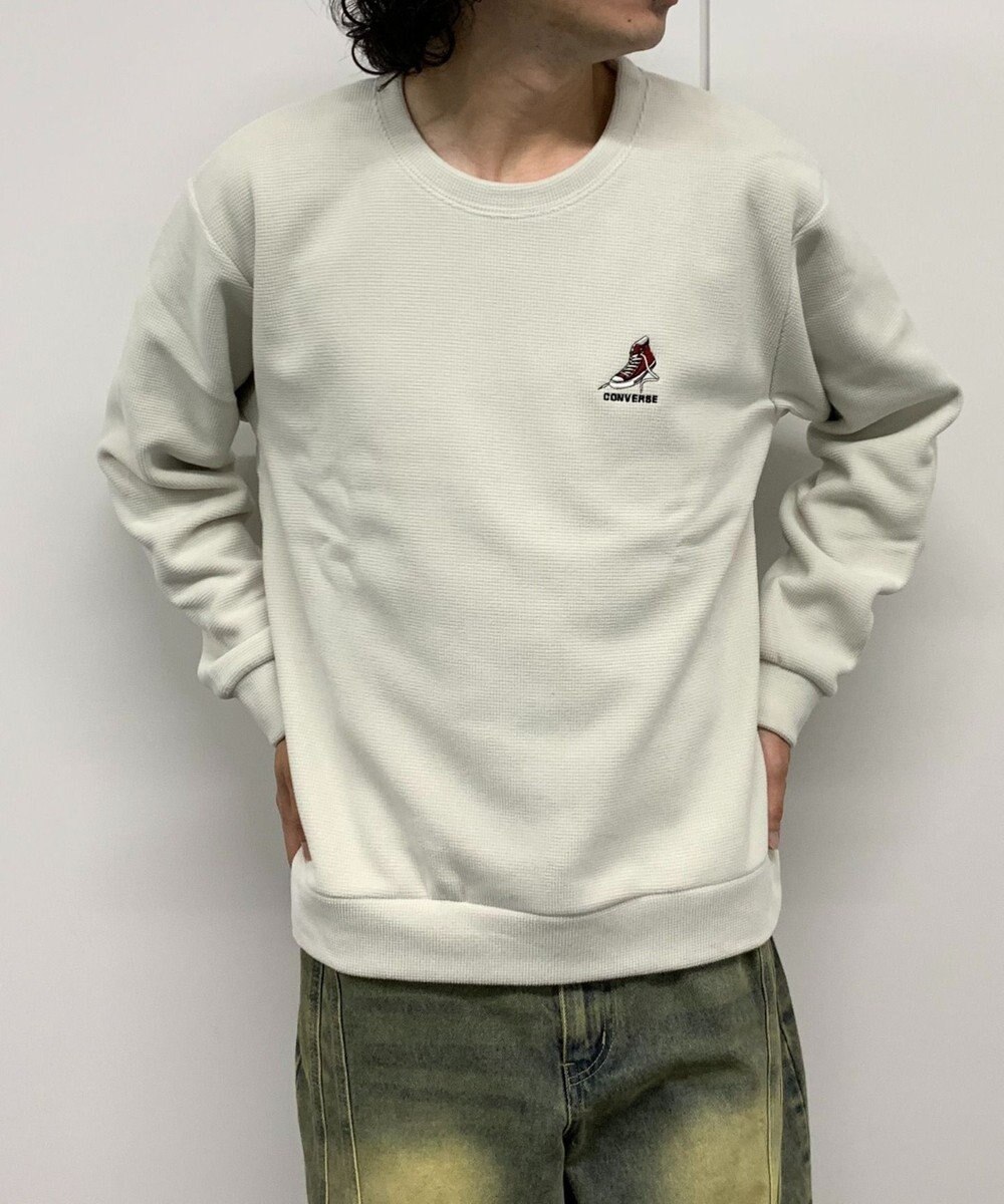 WEGO 【ユニセックス着用ITEM】ワッフルフリースOP刺繍クルートレーナー 