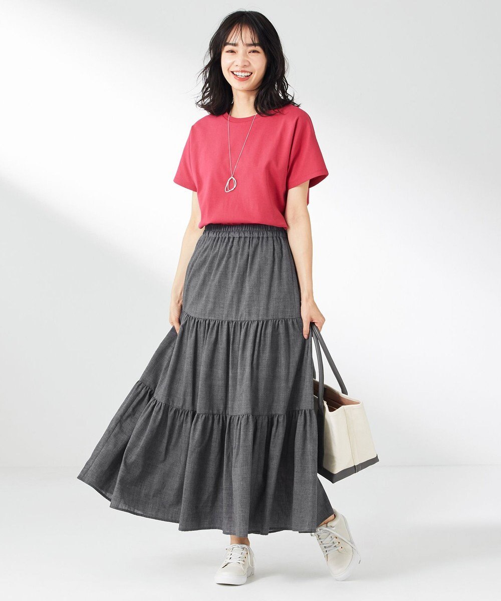 ANY 【ウエストゴム】シャンブレーライクティアード スカート 