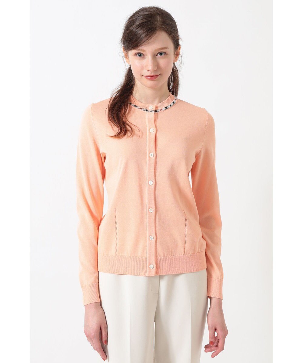 DAKS 綿ポリエステル ハウスチェックジャカード カーディガン 