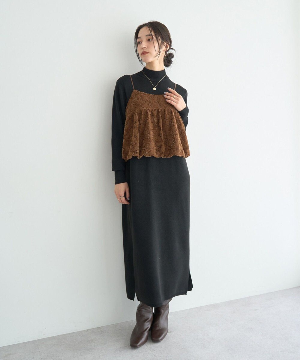 YECCA VECCA 【2点SET】バルーンキャミ付きニットワンピース 