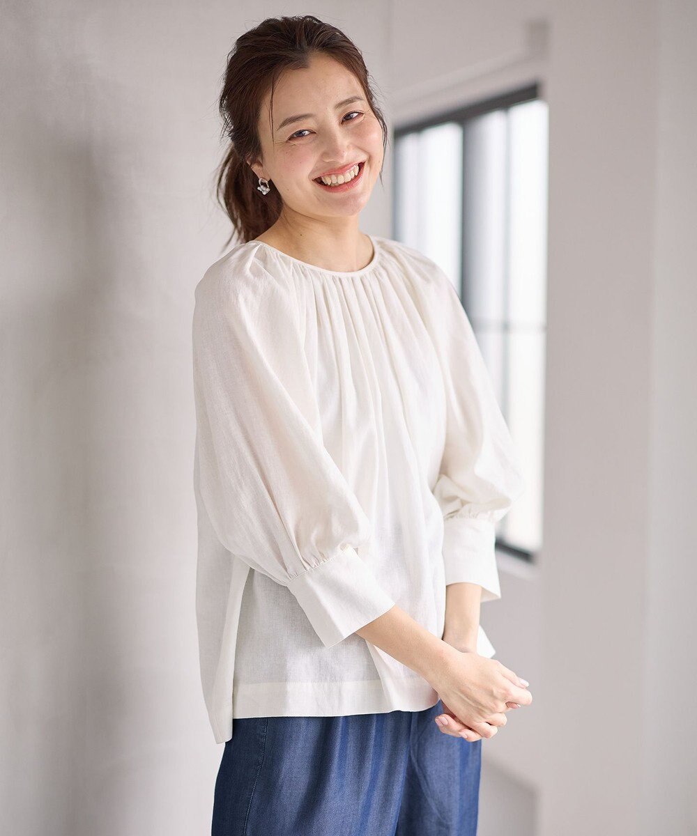 ANY 【手洗い可能】ヨーロピアンリネンギャザーブラウス 