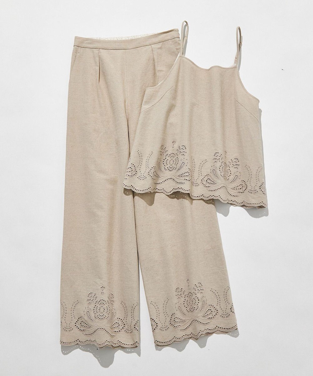 23区 L 【洗える】リネンエンブロイダリー ワイドパンツ 