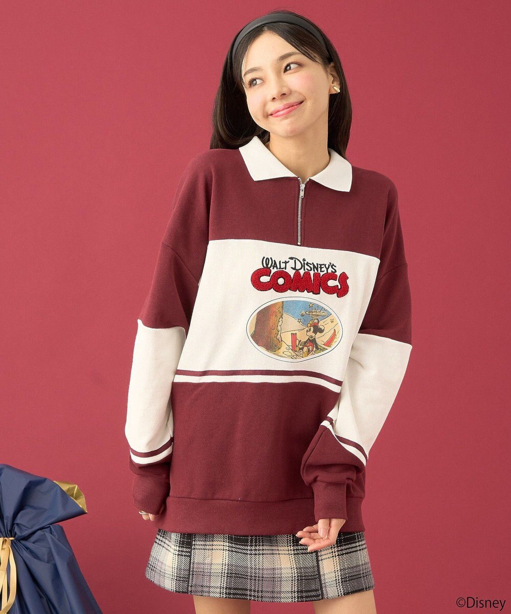 earth music&ecology Ｄｉｓｎｅｙ／レトロコミックハーフｚｉｐスウェット 