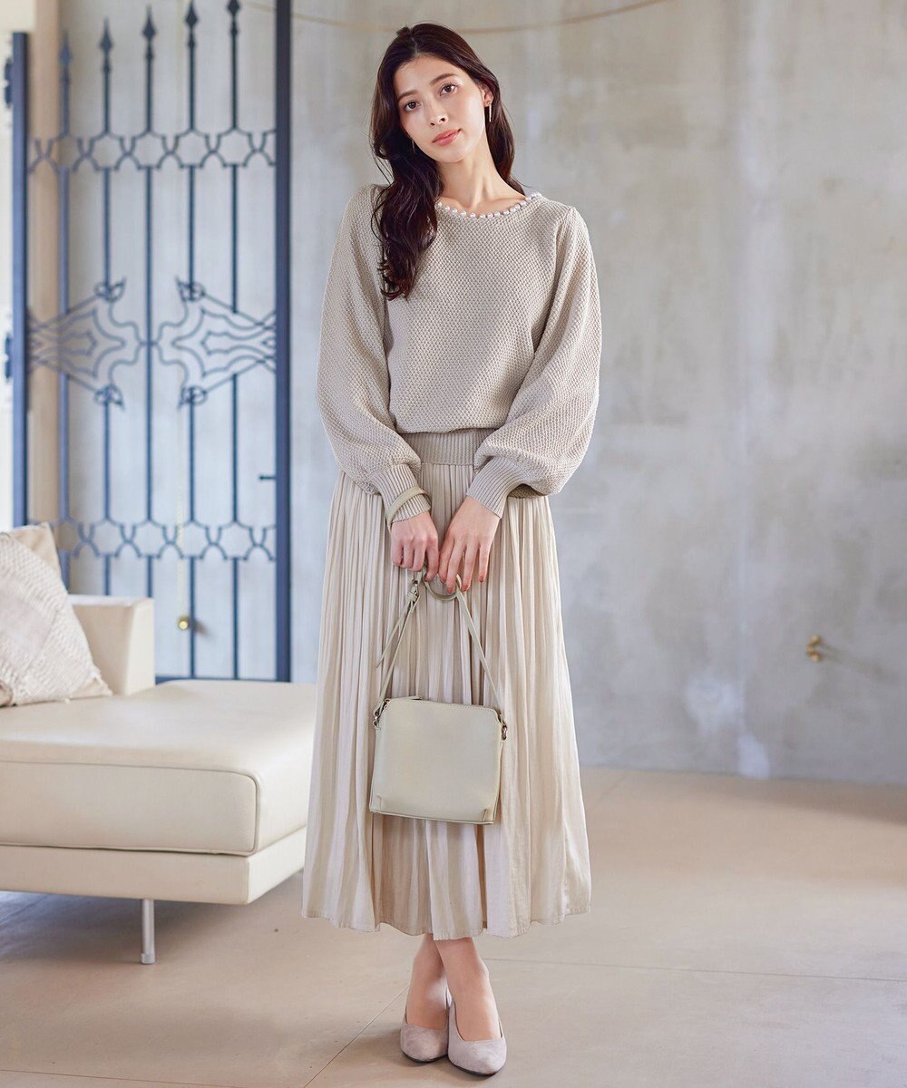 Tiaclasse 【洗える】衿パールニットトップス 