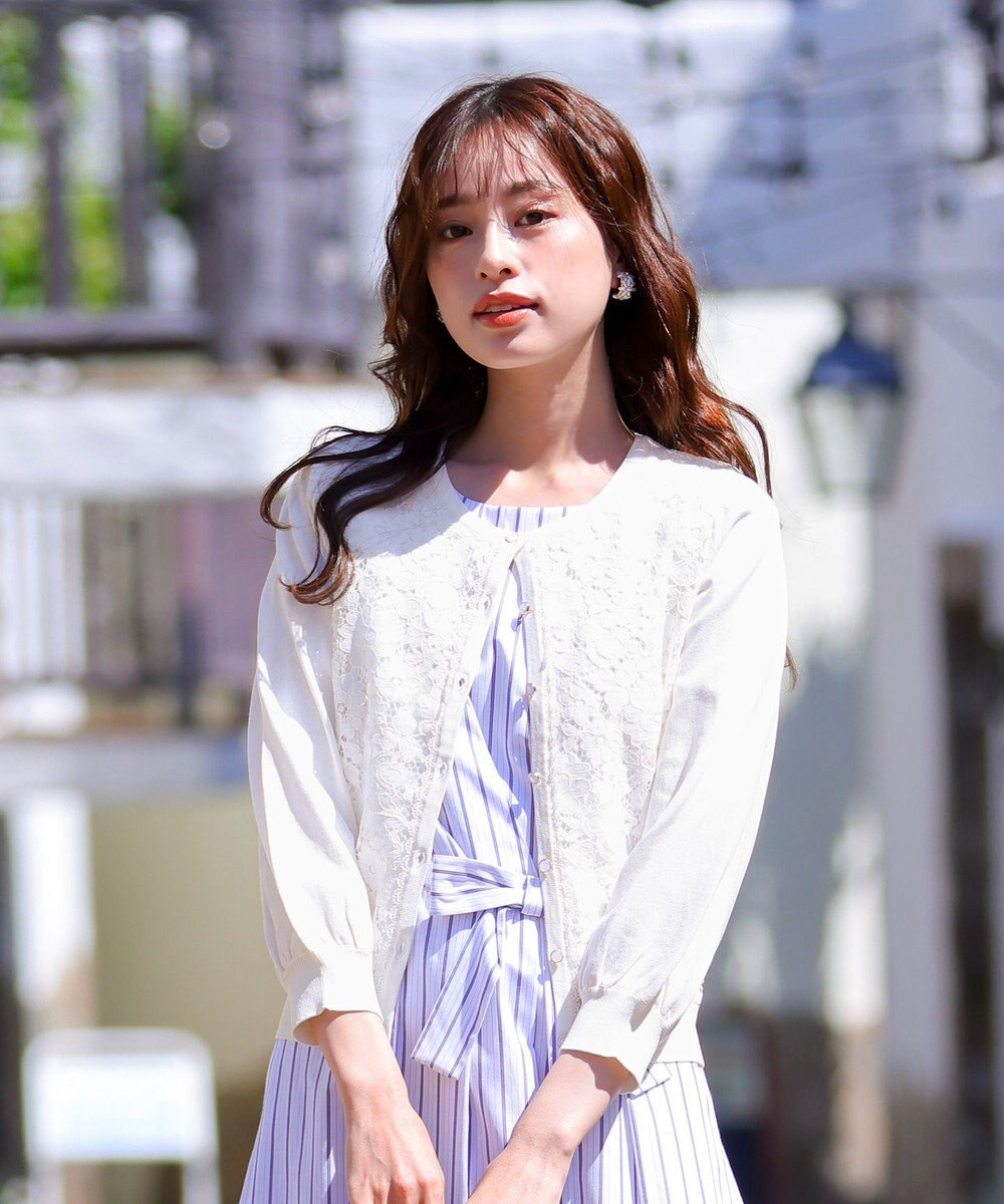 Tiaclasse 【洗える】7分袖前身レースカーディガン 