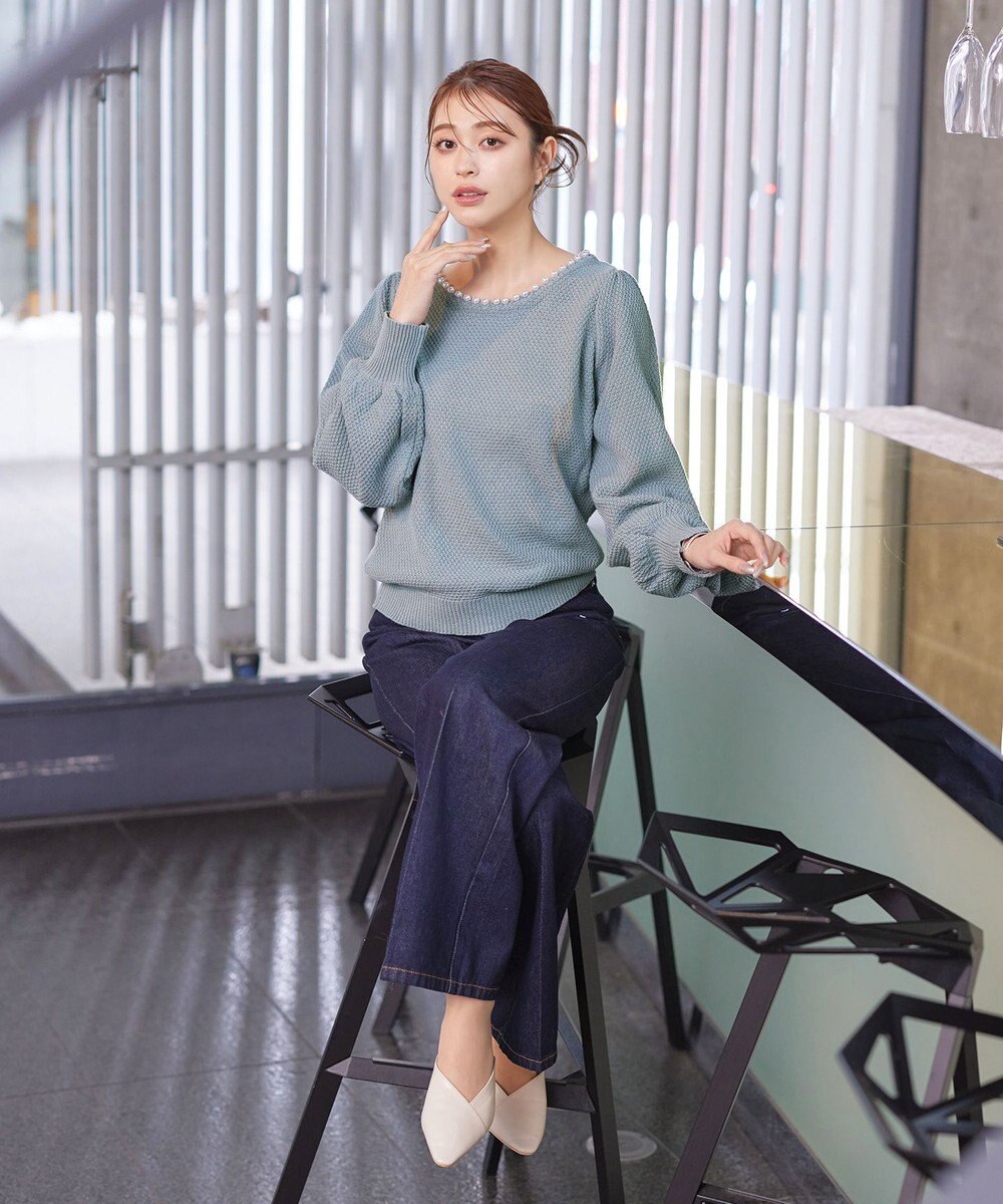 Tiaclasse 【洗える】衿パールニットトップス 