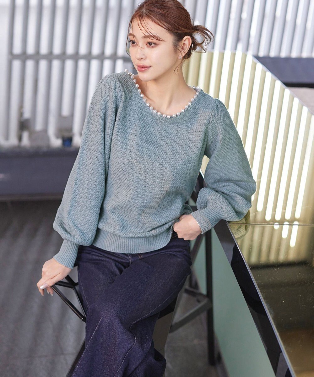 Tiaclasse 【洗える】衿パールニットトップス 