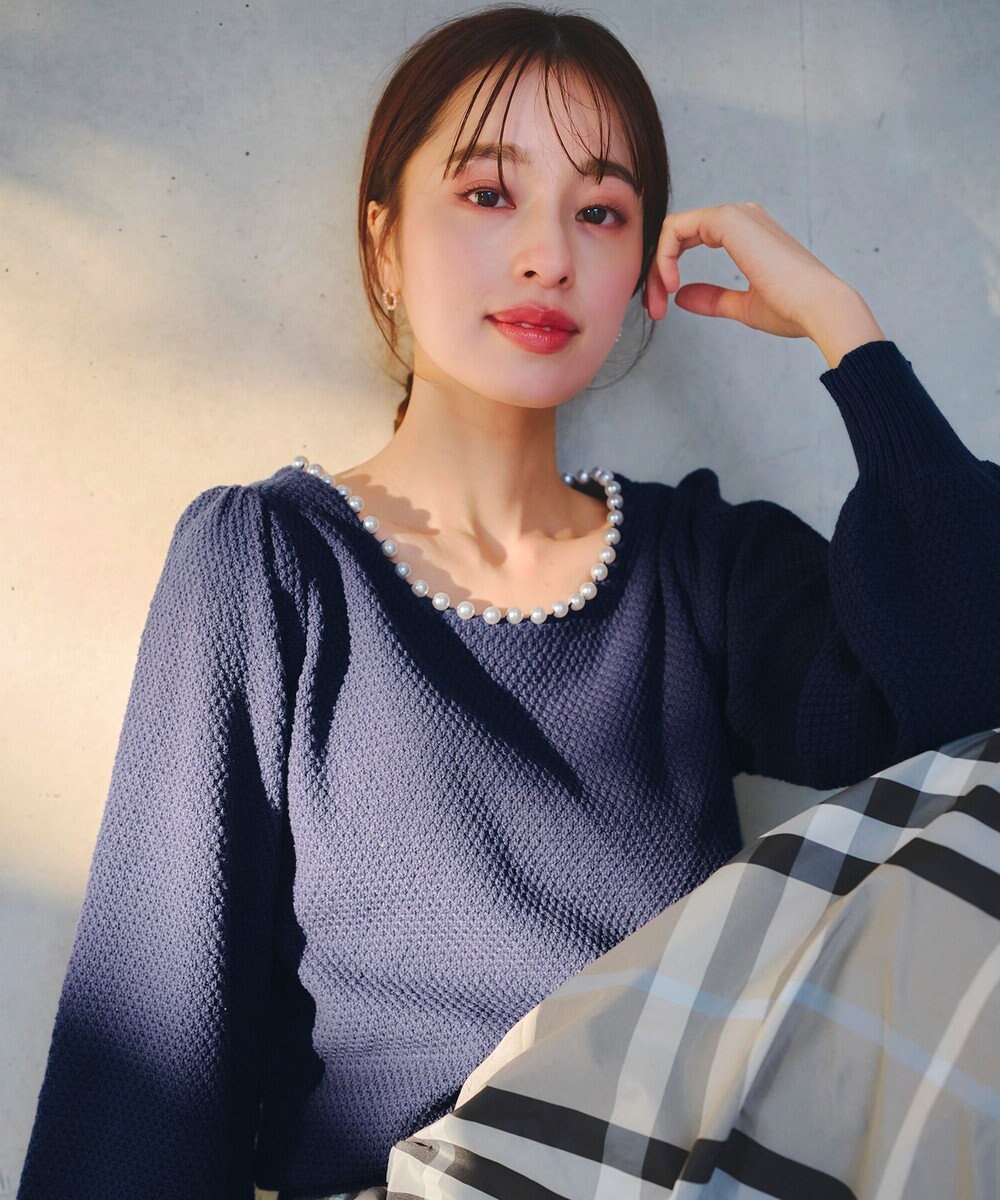 Tiaclasse 【洗える】衿パールニットトップス 