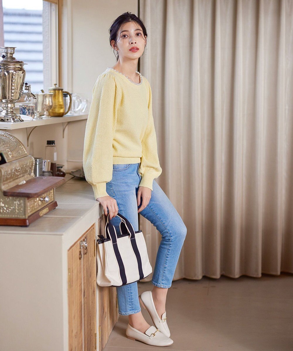 Tiaclasse 【洗える】衿パールニットトップス 