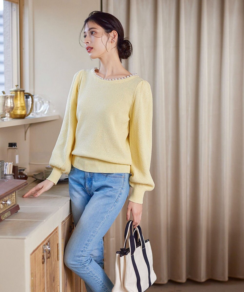 Tiaclasse 【洗える】衿パールニットトップス 