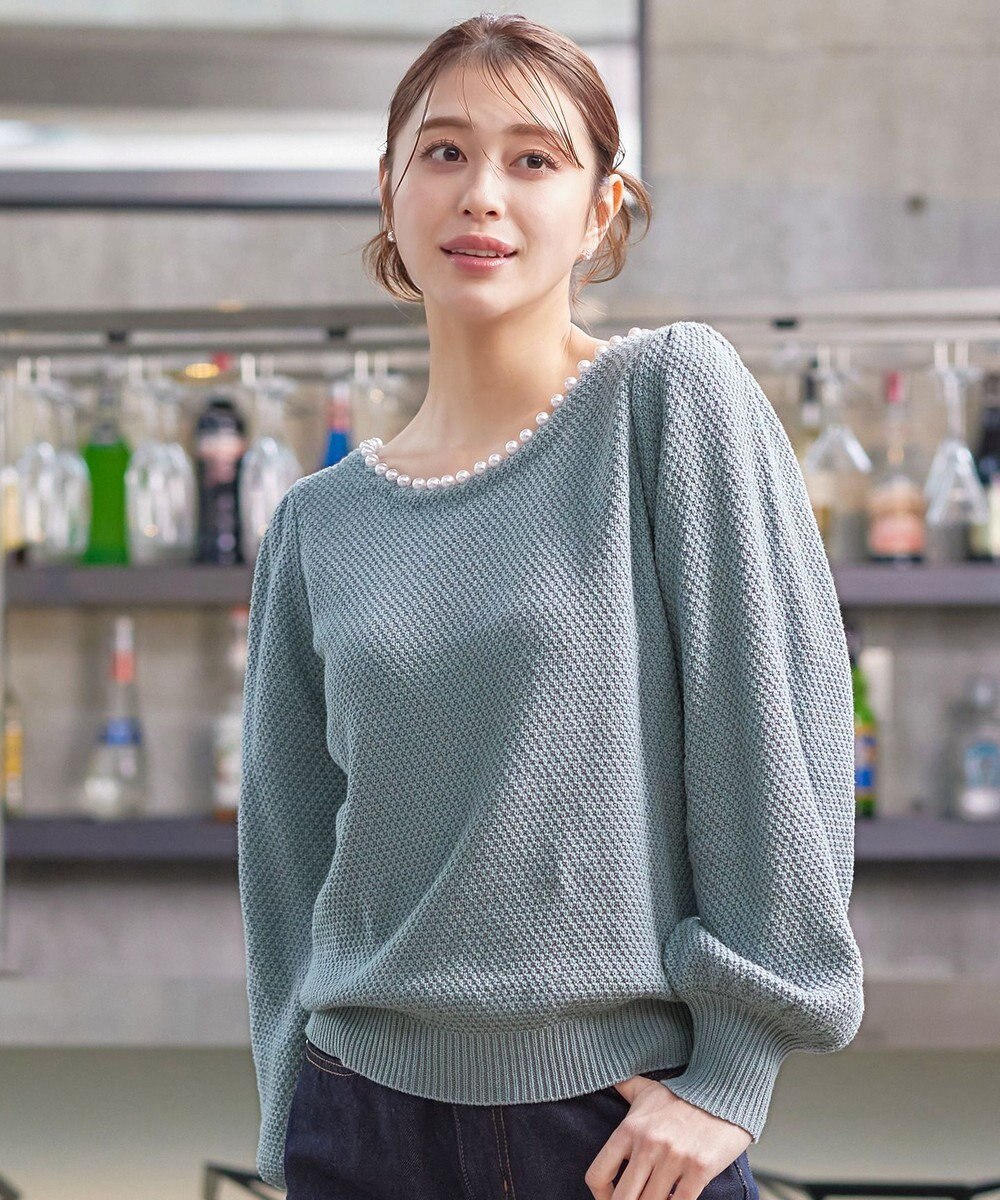 Tiaclasse 【洗える】衿パールニットトップス 