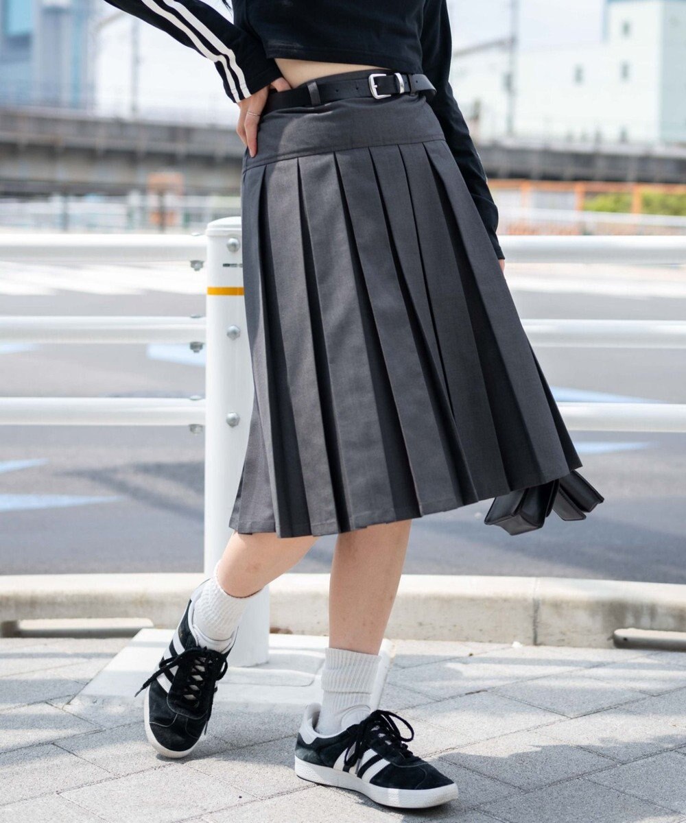 WEGO ベルト付プリーツミドルスカート 