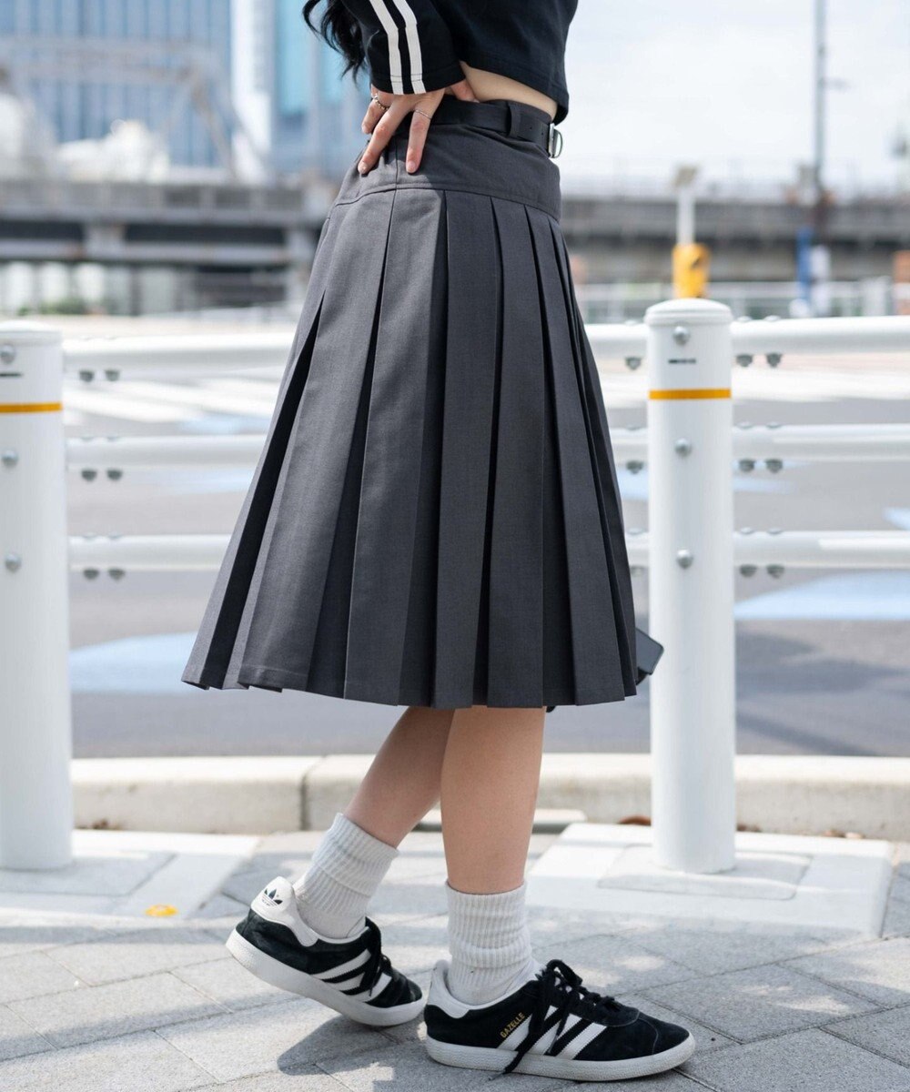 WEGO ベルト付プリーツミドルスカート 