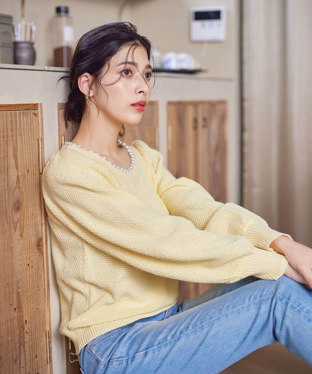 Tiaclasse 【洗える】衿パールニットトップス 