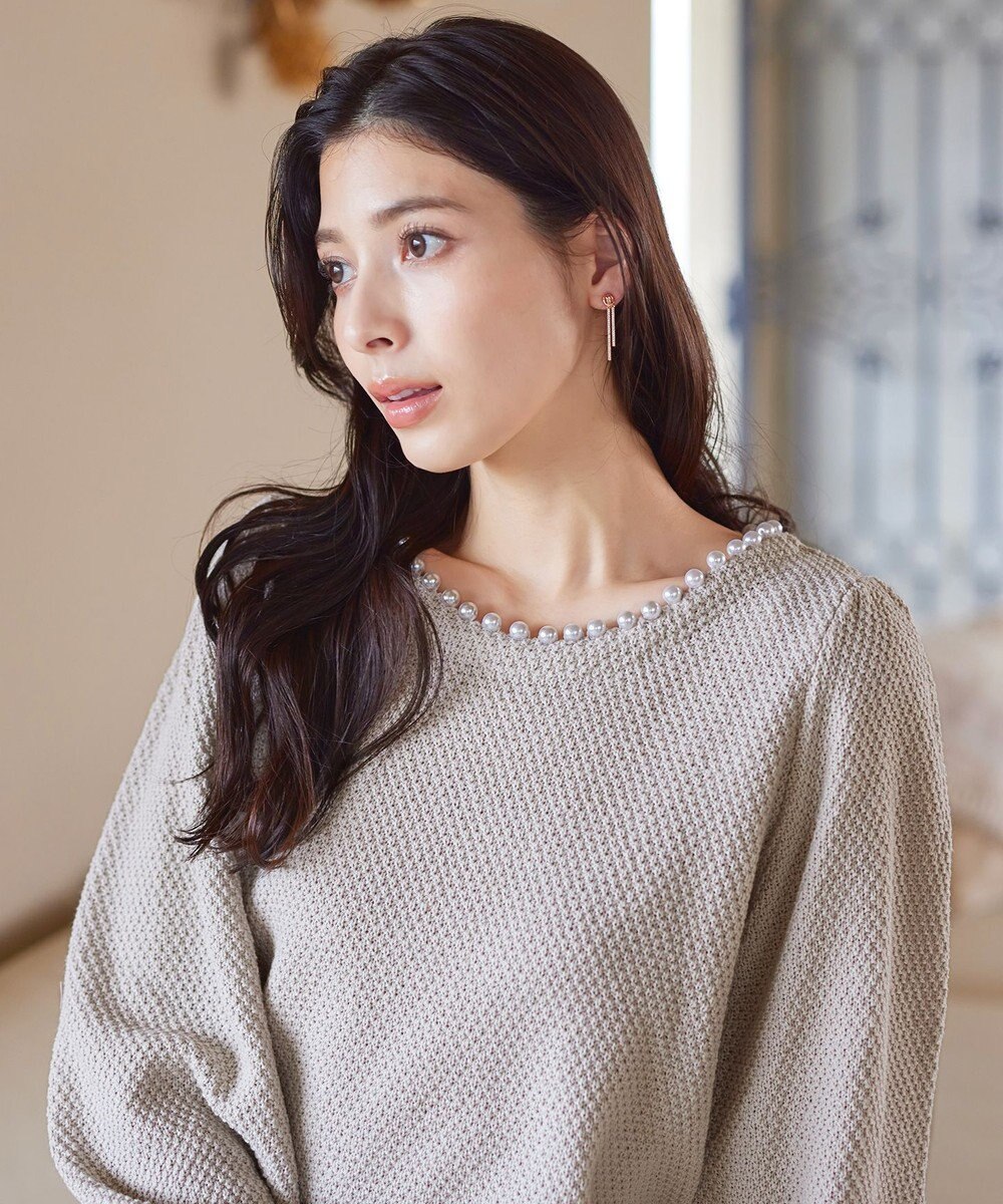 Tiaclasse 【洗える】衿パールニットトップス 