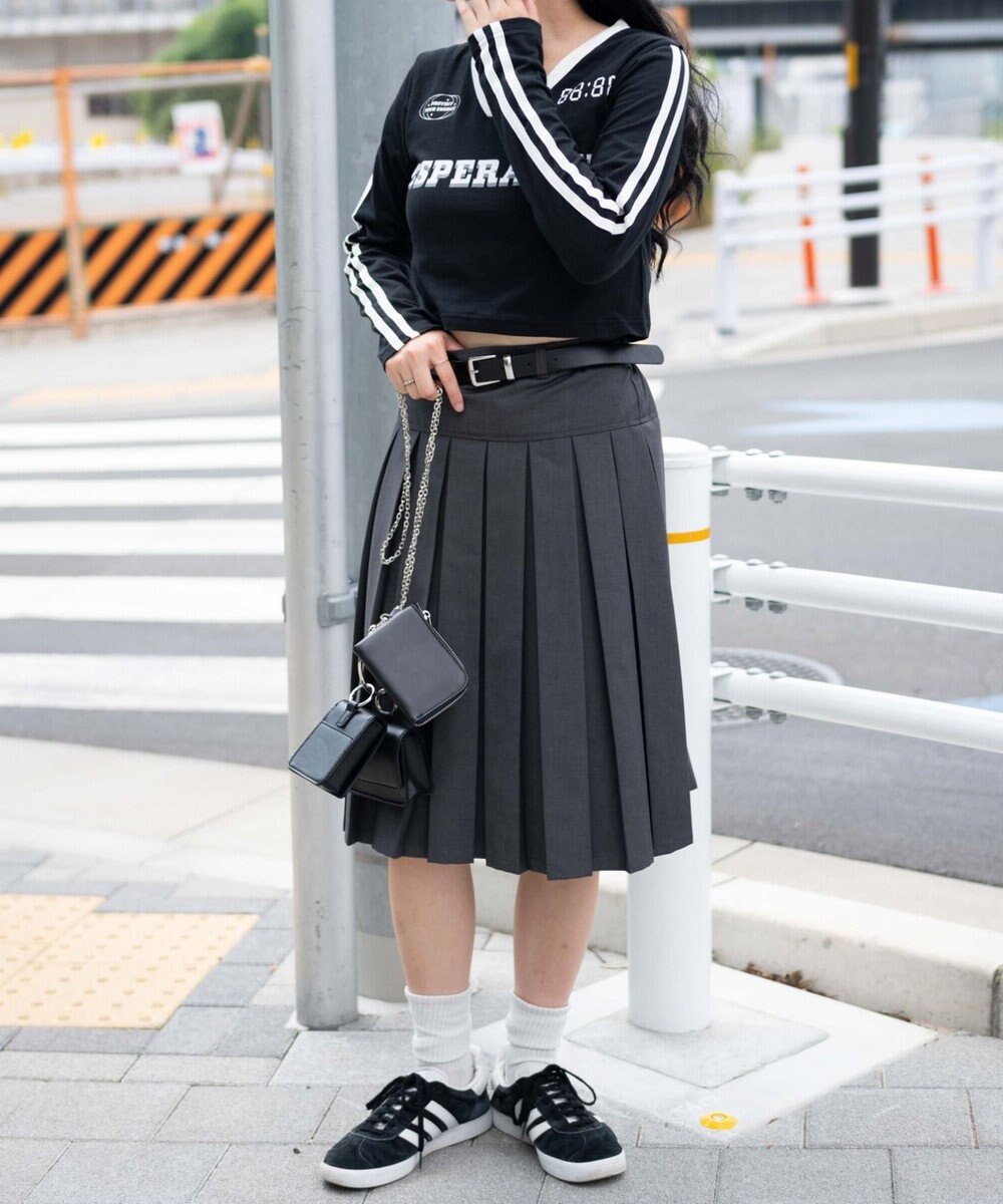 WEGO ベルト付プリーツミドルスカート 