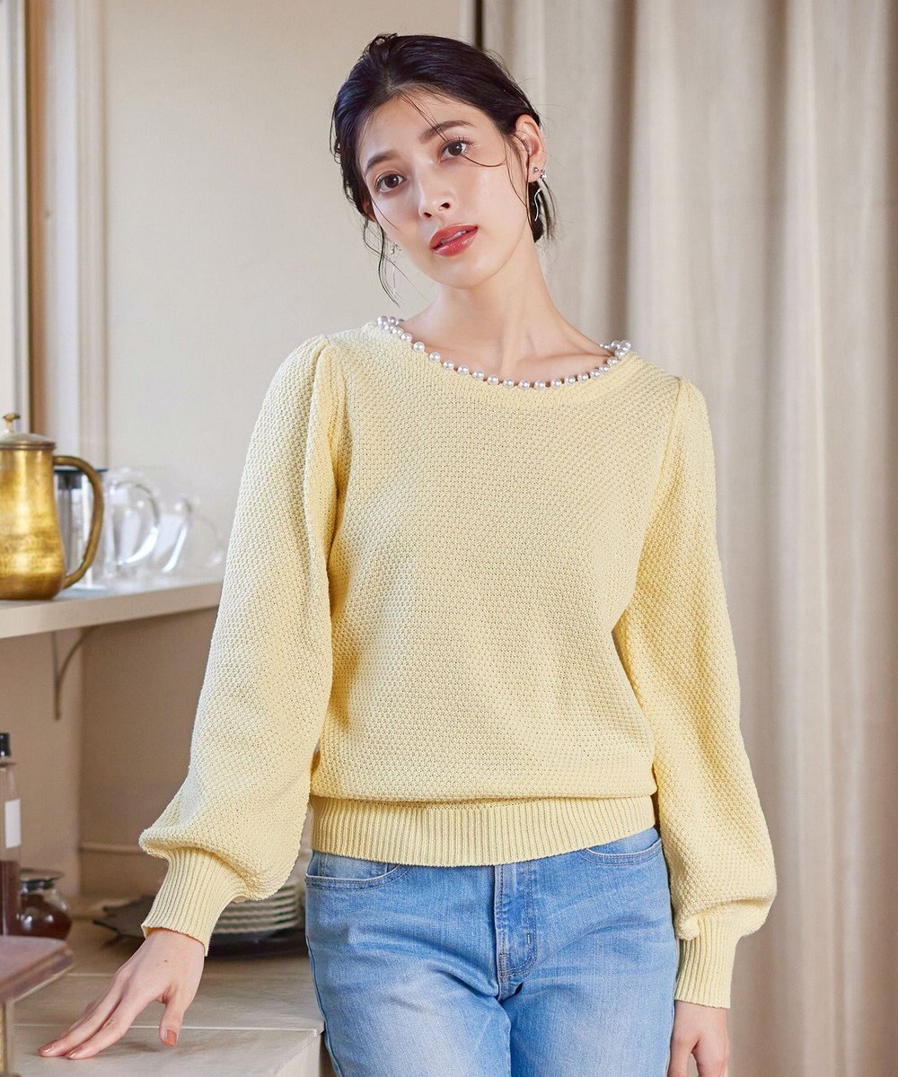 Tiaclasse 【洗える】衿パールニットトップス 