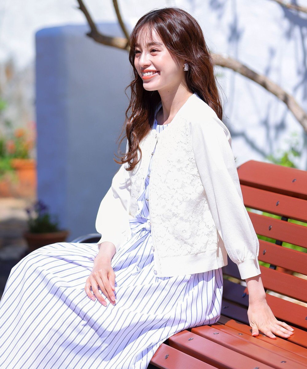 Tiaclasse 【洗える】7分袖前身レースカーディガン 