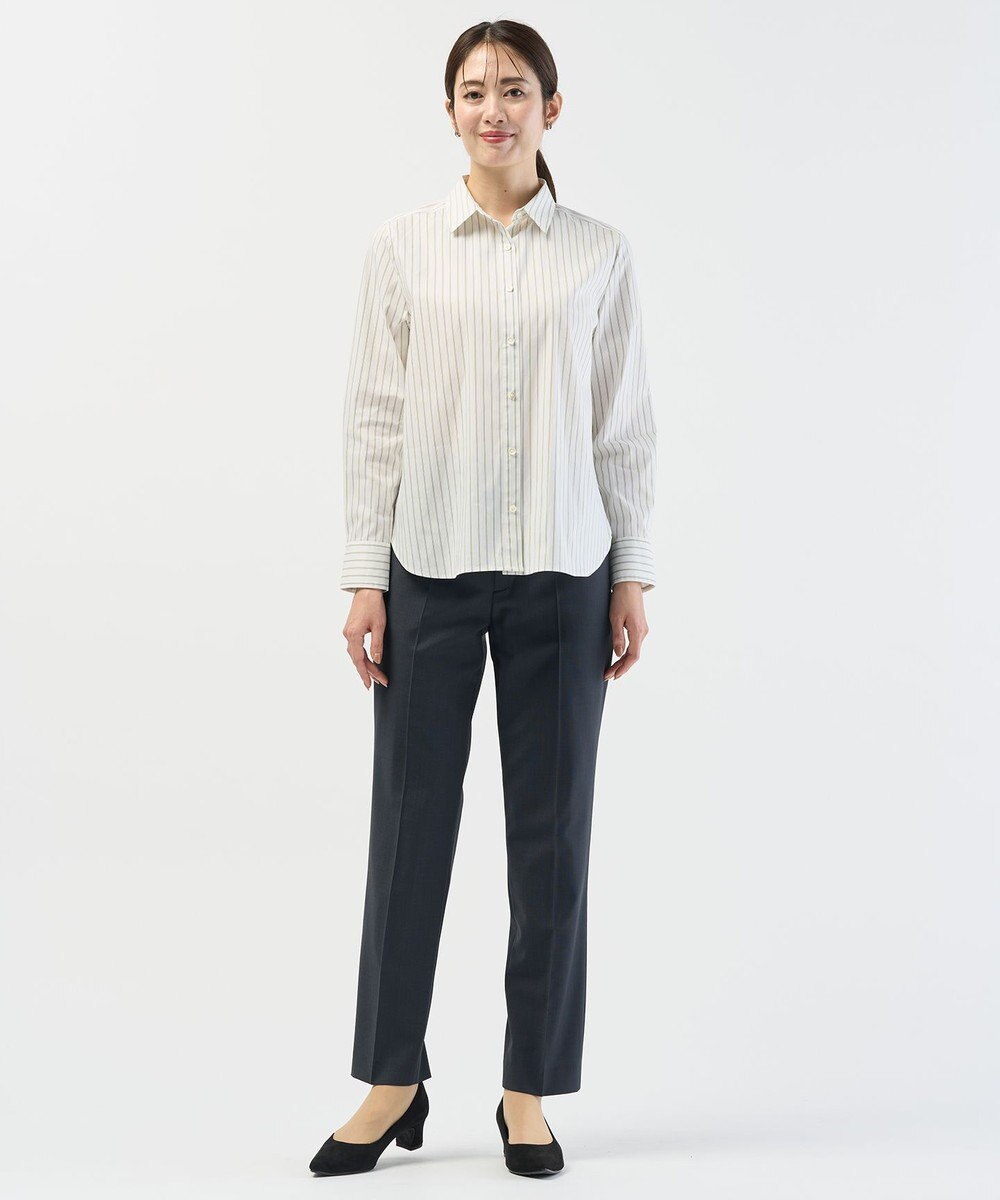 J.PRESS LADIES BEZコットンナイロン ストライプ シャツカラー ブラウス 