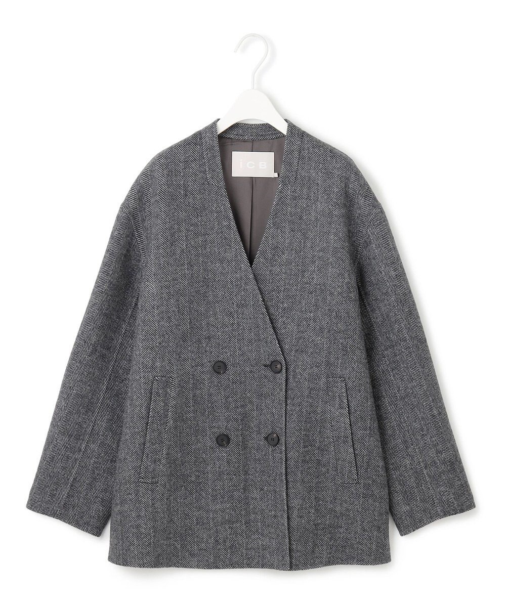 ICB WoolRever ノーカラーショートコート 