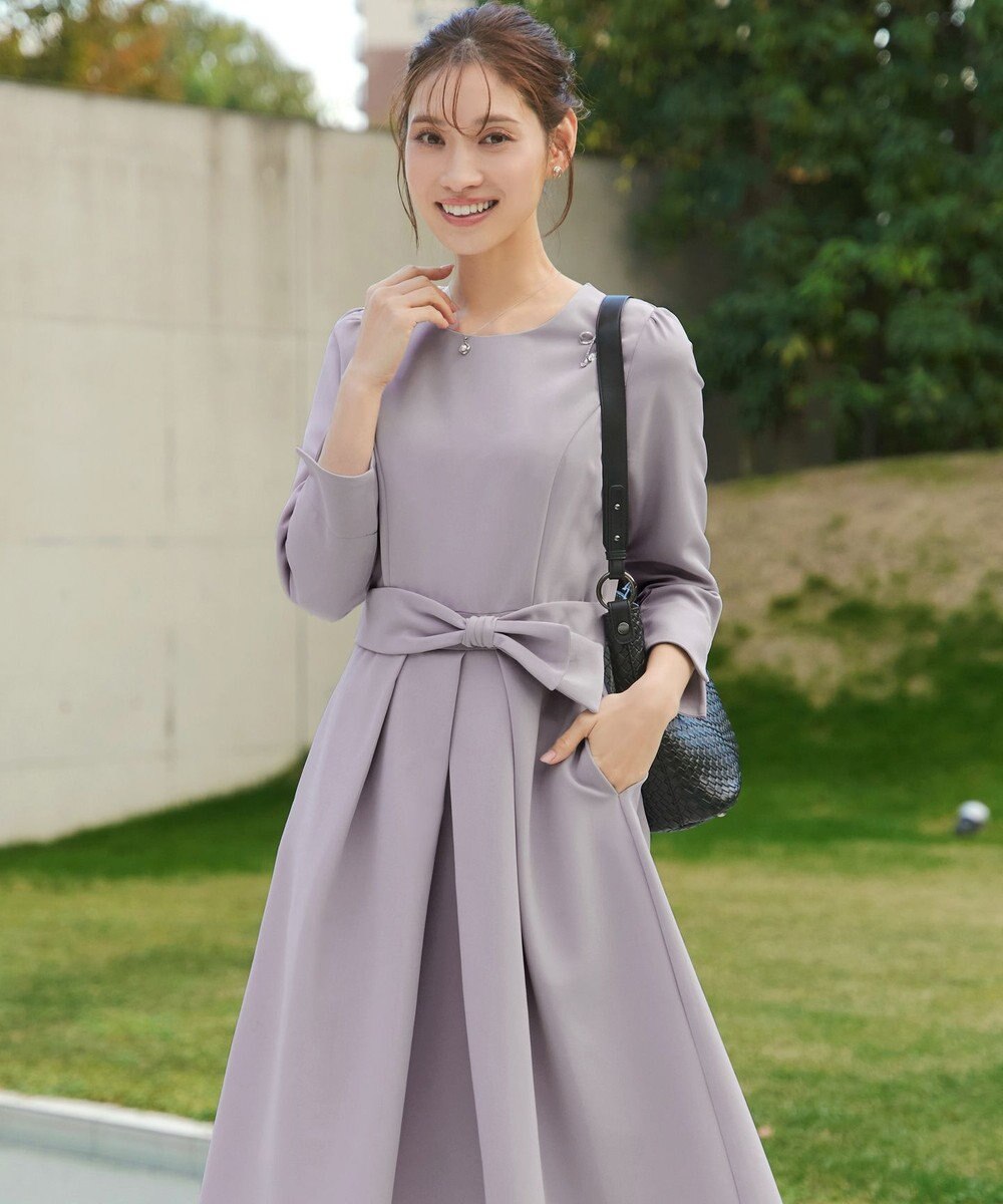 Tiaclasse L 【セレモニー・新色追加】アシメリボンベルトフレアワンピース 