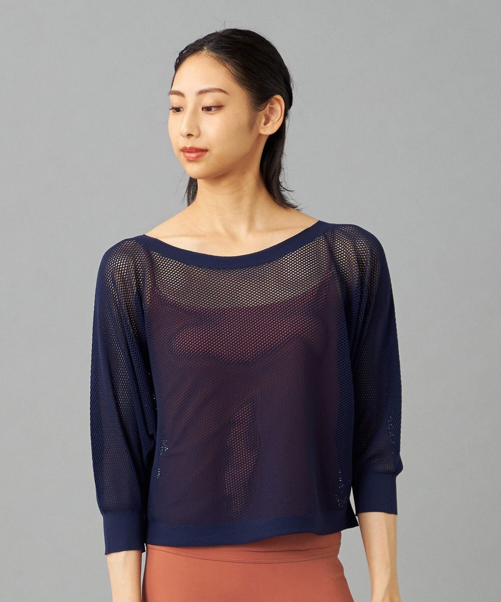 Chacott 【ノーソーイングニット】7分袖メッシュニットTシャツ 