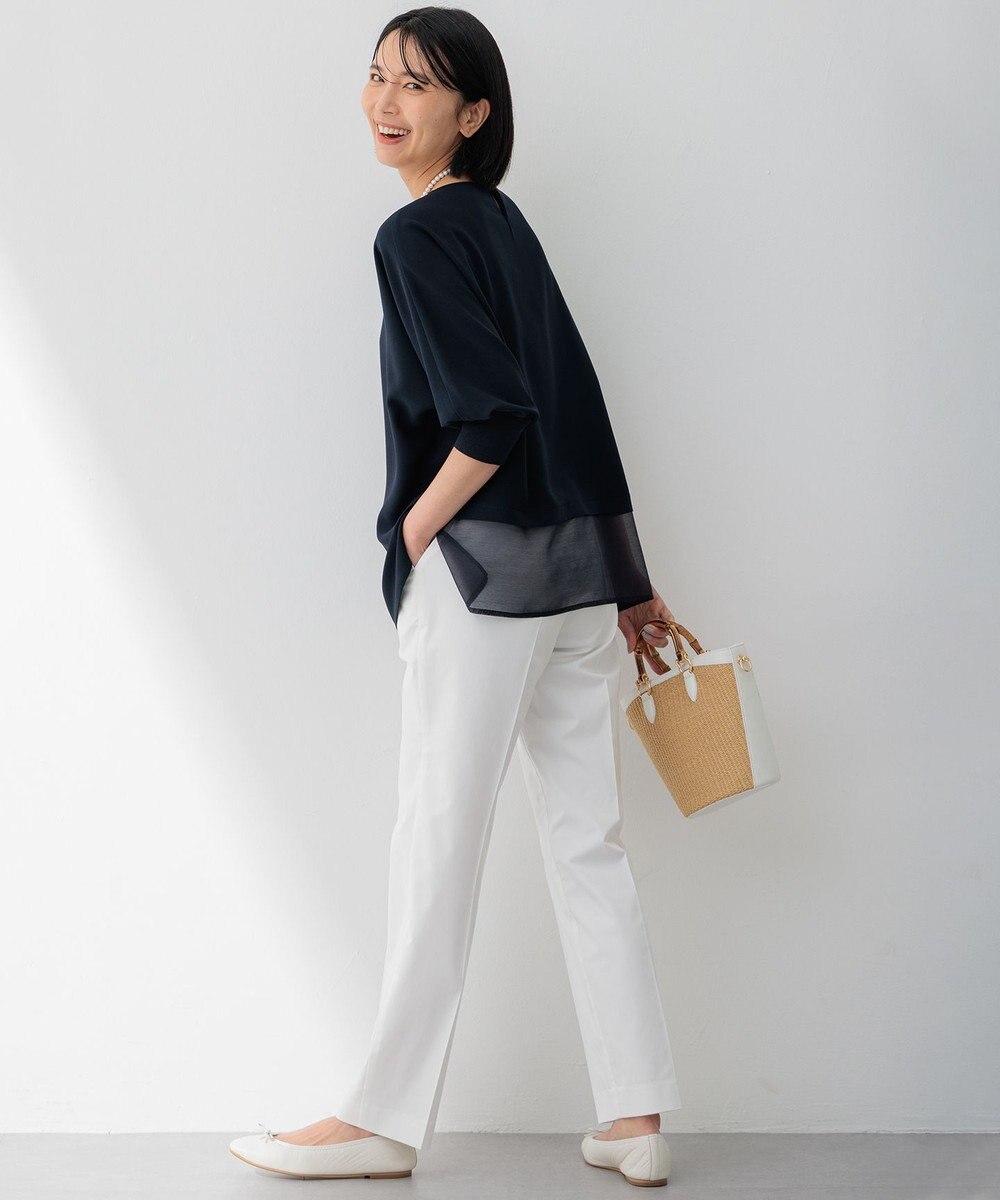 23区 【洗える】コットンサテンストレッチ テーパードパンツ 