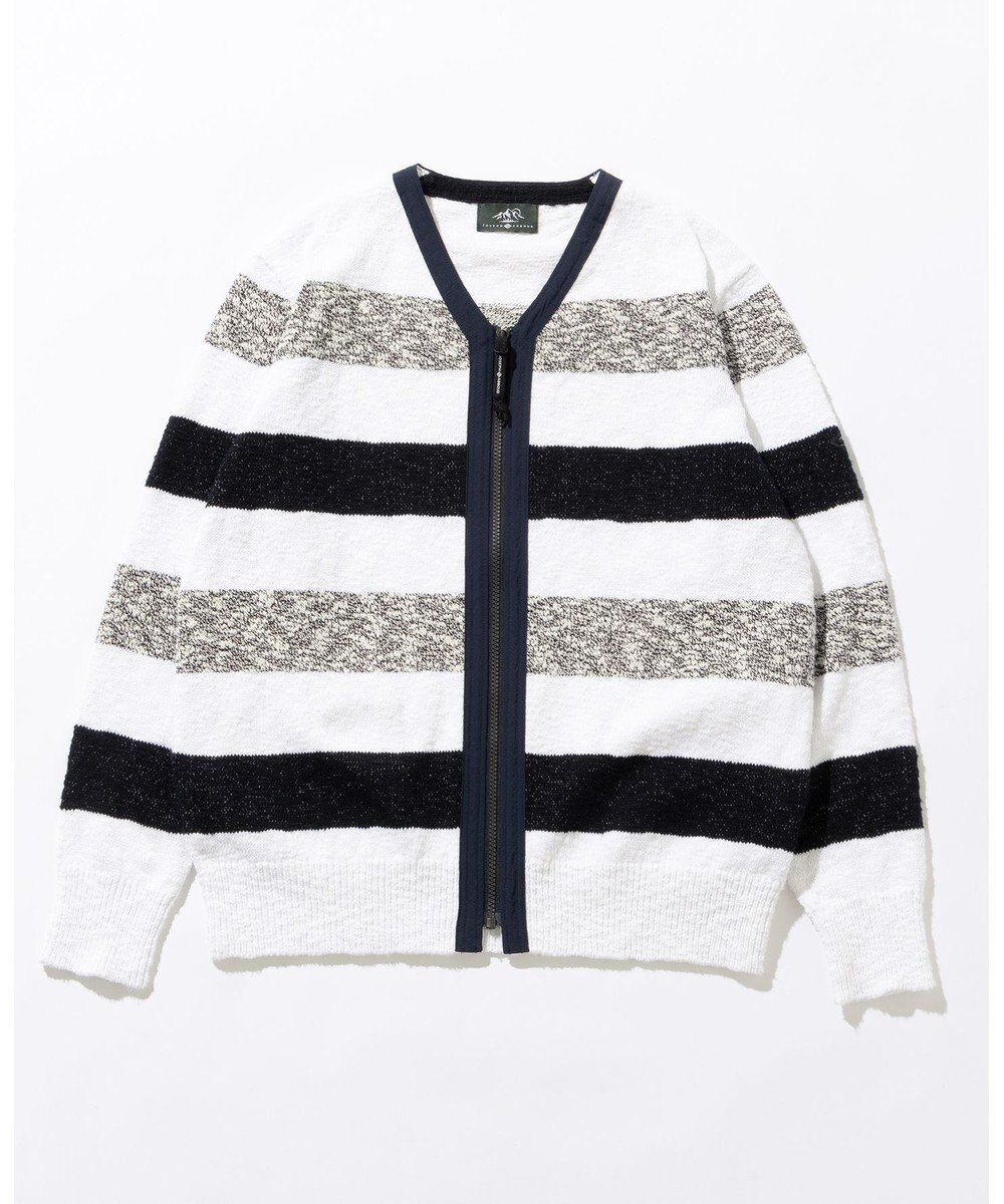 JOSEPH ABBOUD MOUNTAIN 【イタリア糸使用】 コットンスラブボーダー Vネック カーディガン 