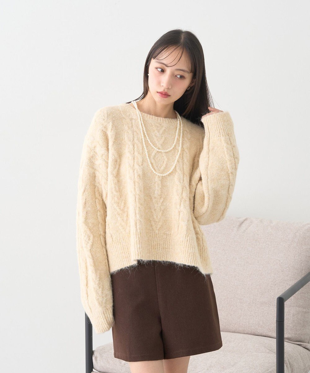 earth music&ecology モヘヤタッチケーブルニットプルオーバー 